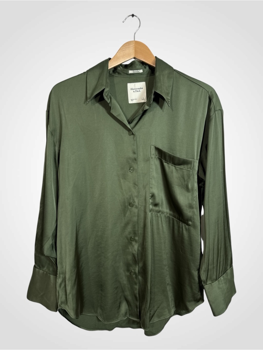 WSH129 {Abercrombie} "Oversized" Green Satin Button Down Blouse Shirt Top